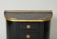 Pair of Ebonized French Marble Top Petite Commodes with Brass Gallery - 1556929