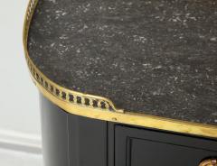 Pair of Ebonized French Marble Top Petite Commodes with Brass Gallery - 1556930