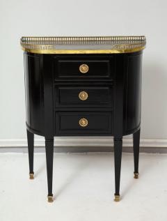 Pair of Ebonized French Marble Top Petite Commodes with Brass Gallery - 1556933