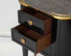Pair of Ebonized French Marble Top Petite Commodes with Brass Gallery - 1556938