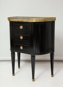 Pair of Ebonized French Marble Top Petite Commodes with Brass Gallery - 1556941