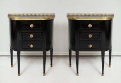 Pair of Ebonized French Marble Top Petite Commodes with Brass Gallery - 1557636