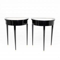 Pair of Ebonized Neoclassical Demi Lune Marble Top Consoles - 4450087