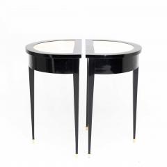 Pair of Ebonized Neoclassical Demi Lune Marble Top Consoles - 4450088