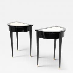 Pair of Ebonized Neoclassical Demi Lune Marble Top Consoles - 4450407