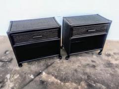 Pair of Ebony Boho Chic Rattan and Bamboo Single Drawer Nightstands - 3877613