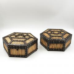 Pair of Ebony and Porcupine Quill Hexagonal Boxes - 1364294