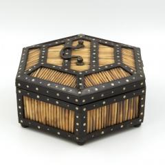 Pair of Ebony and Porcupine Quill Hexagonal Boxes - 1364296