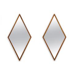 Pair of Edmond Spence American Mid Century Diamond Walnut Framed Mirrors - 4693652