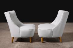 Pair of Edward Wormley for Dunbar Teardrop Slipper Chairs in White Velvet - 4356822