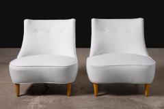 Pair of Edward Wormley for Dunbar Teardrop Slipper Chairs in White Velvet - 4356823