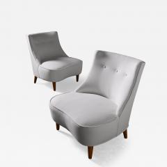 Pair of Edward Wormley for Dunbar Teardrop Slipper Chairs in White Velvet - 4358300