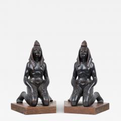 Pair of Egyptian Carved Ebonized Kneeling Figures - 4263248