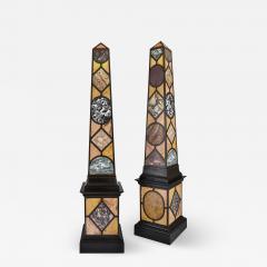 Pair of Egyptian Revival Italian specimen marble obelisks - 2425989