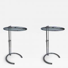 Pair of Eileen Gray Tubular Chrome Adjustable Top Cantilever Side Table - 4319579
