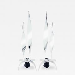 Pair of Elegant Flame Andirons in Polished Chrome 1960s - 3416428