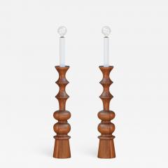 Pair of Elegant Turned Wood Candlestick Mantel Lights - 876640