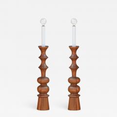 Pair of Elegant Turned Wood Candlestick Mantel Lights - 876640