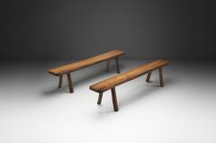 Pair of Elm Wood Benches Europe Mid 20th Century - 4604250