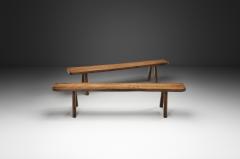 Pair of Elm Wood Benches Europe Mid 20th Century - 4604282