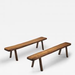 Pair of Elm Wood Benches Europe Mid 20th Century - 4623899