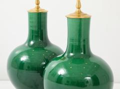 Pair of Emerald Green Glazed Gourd Lamps - 4184010