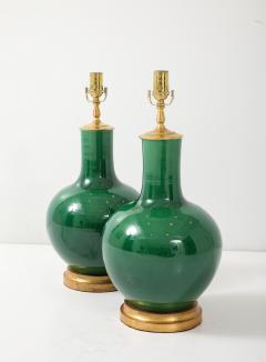 Pair of Emerald Green Glazed Gourd Lamps - 4184011