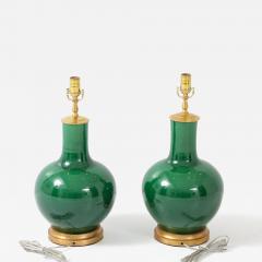 Pair of Emerald Green Glazed Gourd Lamps - 4187592