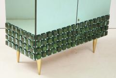 Pair of Emerald Green Mirrored Murano Glass and Brass Sideboards Italy 2021 - 1874909