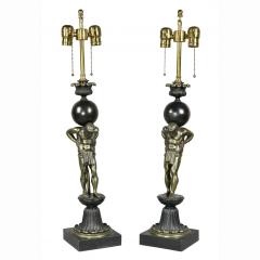 Pair of Empire Style Bronze Figural Table Lamps - 3740490