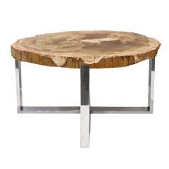 Pair of End Coffee Tables in Polished Chrome with Petrified Wood Tops 1990s - 3508342