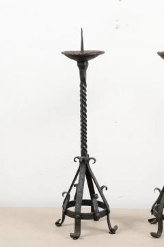 Pair of English 19th Century Iron Candlesticks with Twisted and Scrolled Motifs - 3432703