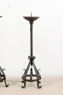 Pair of English 19th Century Iron Candlesticks with Twisted and Scrolled Motifs - 3432705