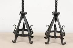 Pair of English 19th Century Iron Candlesticks with Twisted and Scrolled Motifs - 3432741