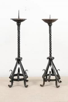 Pair of English 19th Century Iron Candlesticks with Twisted and Scrolled Motifs - 3432829