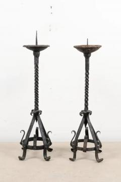 Pair of English 19th Century Iron Candlesticks with Twisted and Scrolled Motifs - 3432830