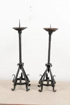 Pair of English 19th Century Iron Candlesticks with Twisted and Scrolled Motifs - 3432860