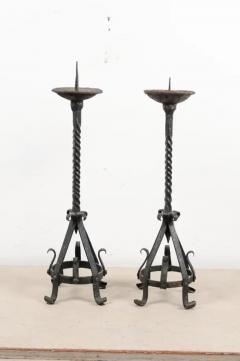 Pair of English 19th Century Iron Candlesticks with Twisted and Scrolled Motifs - 3432980