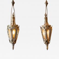 Pair of English 19th Century Painted Iron Gothic Revival Period Lanterns - 4399289