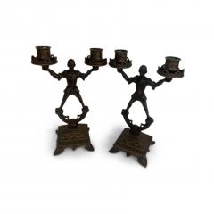 Pair of English 2 arm candlesticks held by a Renaissance style figure - 4694670