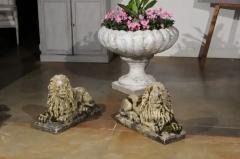 Pair of English 20th Century Composition Reclining Lion Sculptures with Patina - 3426972