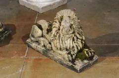 Pair of English 20th Century Composition Reclining Lion Sculptures with Patina - 3426977