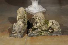 Pair of English 20th Century Composition Reclining Lion Sculptures with Patina - 3427060