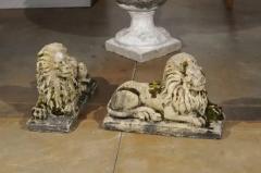 Pair of English 20th Century Composition Reclining Lion Sculptures with Patina - 3427064