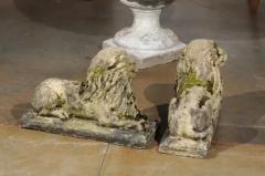 Pair of English 20th Century Composition Reclining Lion Sculptures with Patina - 3427073