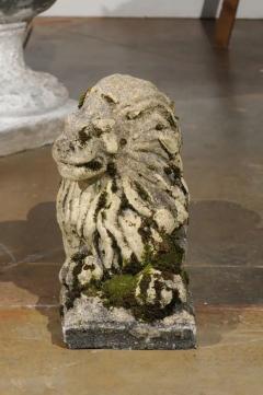 Pair of English 20th Century Composition Reclining Lion Sculptures with Patina - 3427098