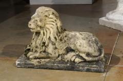 Pair of English 20th Century Composition Reclining Lion Sculptures with Patina - 3427102
