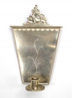 Pair of English Art Deco Pewter Keystone Wall Sconces - 1377272