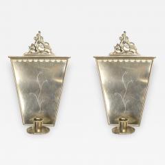 Pair of English Art Deco Pewter Keystone Wall Sconces - 1382220