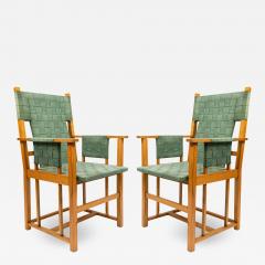 Pair of English Arts Crafts Green Arm Chairs - 1407806